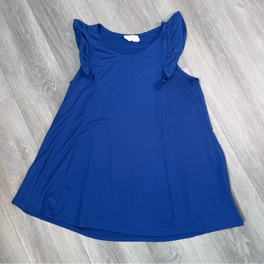 Ninexis Boutique Women’s Navy Blue Ruffle shoulder top Medium